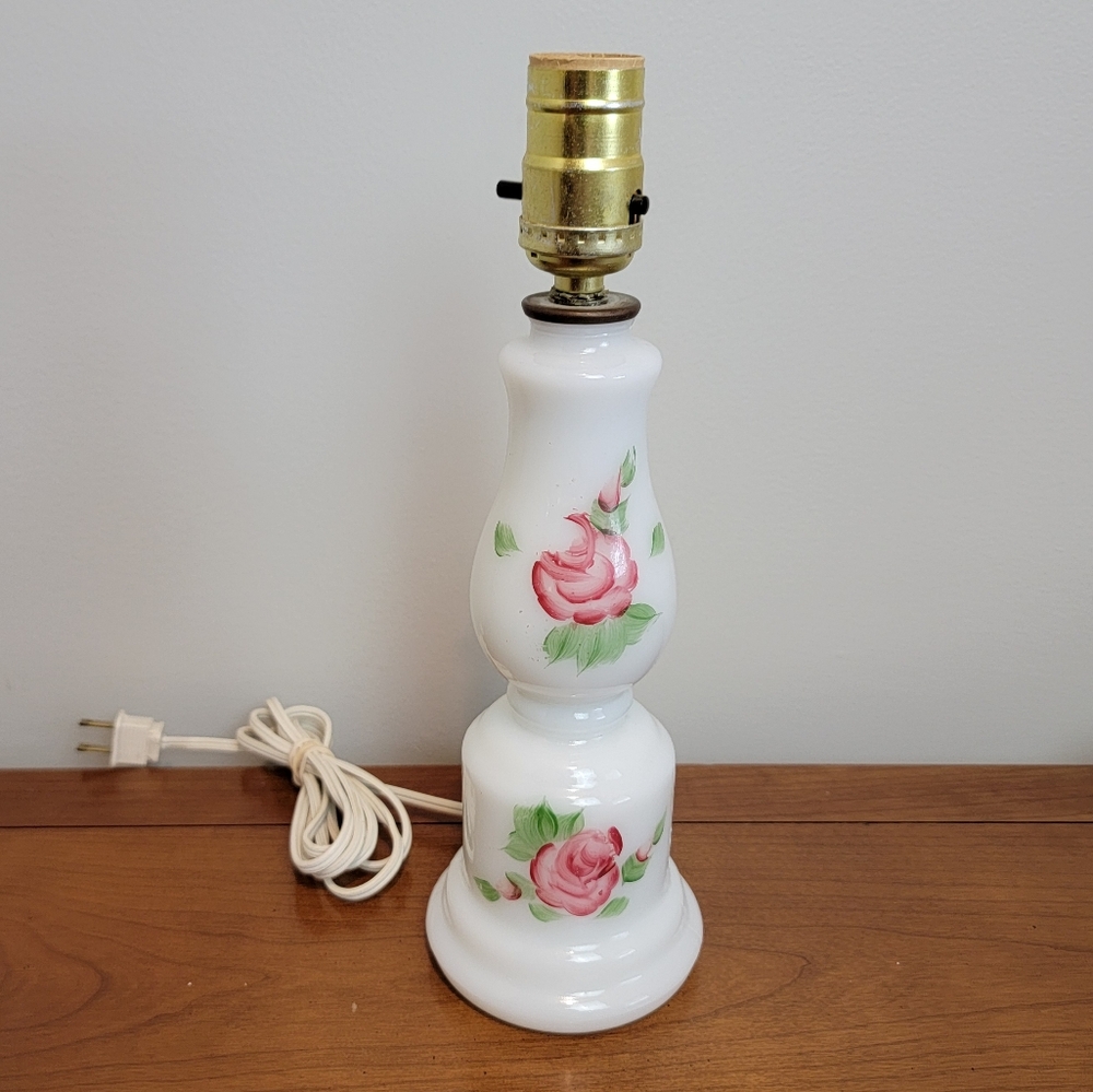 Vintage Milk Glass Handpainted Lamp